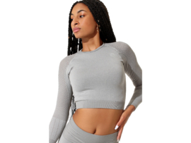 Dames sport crop top - lange mouwen  - Grijs Melange