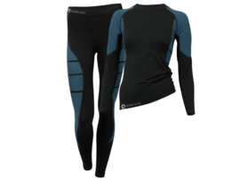 Dames Thermo sportset - Shirt & Legging - Zwart/Turquoise