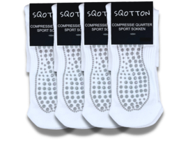 4 paar Compressie Quarter Sportsokken - Antislip - Wit