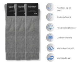 3 paar Katoenen kniekousen - Naadloos - Drukvrije boord - Grijs