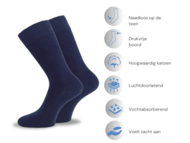 6 paar Katoenen Diabetessokken - Drukvrije boord - Naadloos - Marineblauw