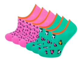 6 paar meisjes Footies - Leopard - Roze/Groen