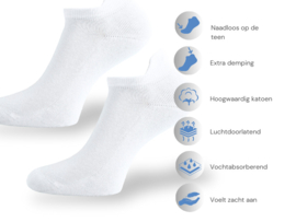 SQOTTON® Badstof Sneakersokken met lipje - Naadloos - Wit