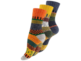 3 paar Noorse wollen sokken - Hygge - Gemixt - Blauw/Geel/Oranje
