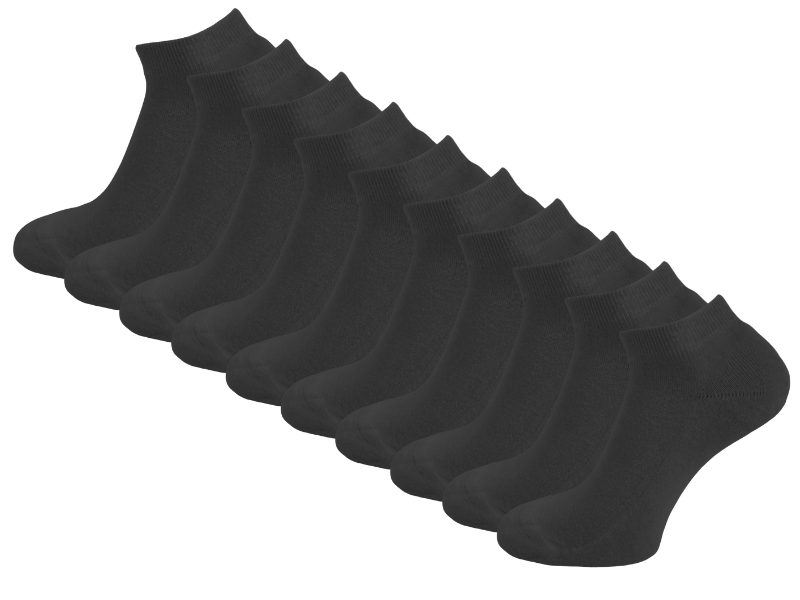 10 paar Badstof Sneakersokken - Extra gevoerd - Naadloos - SQOTTON® - Zwart