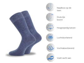 6 paar Katoenen Diabetessokken - Drukvrije boord - Naadloos - Jeansblauw mix