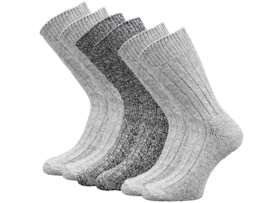 6 paar Noorse wollen sokken - Licht Grijs en Zwart Gemêleerd