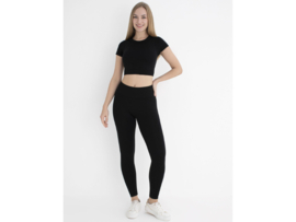 Dames Sport Crop Top - Korte Mouwen - WOOSTER® - Zwart