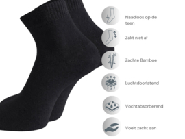 6 paar Naadloze Bamboe Quartersokken - Zwart