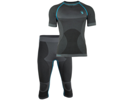 Performance heren sportset - sportshirt met korte mouwen - 3/4 Sportbroek - Zwart/Grijs