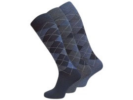 3 paar Heren kniekousen - Geruit - Blauw-mix