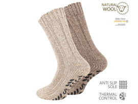 2 paar Noorse wollen sokken met antislip - Beige/Bruin