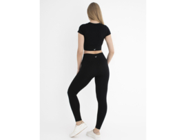 Dames Sport Crop Top - Korte Mouwen - WOOSTER® - Zwart