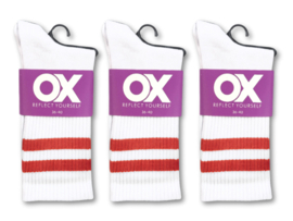 3 paar Naadloze damessokken met strepen - Wit/Rood