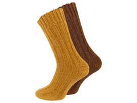 2 paar Wollen sokken - Grof gebreid - met Alpacawol - Goud-Bruin