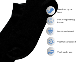 12 paar Katoenen sneakersokken - Naadloos - Zwart