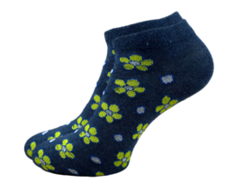 Dames sneakersok -  Gekleurde bloemen - Donker Blauw