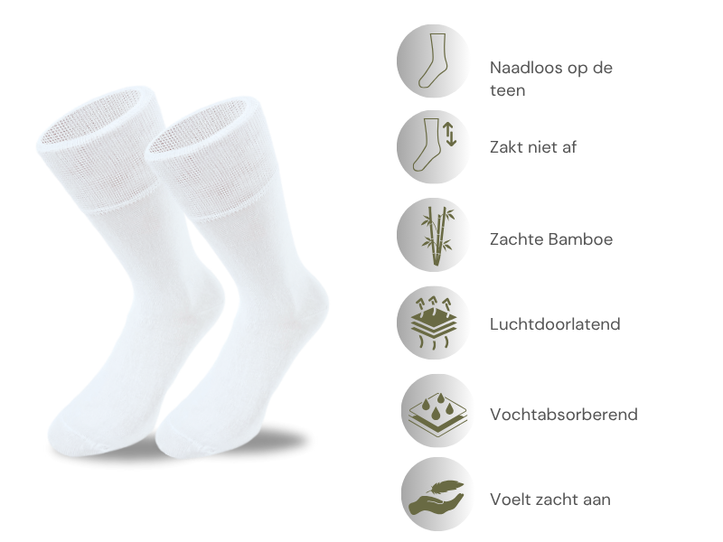 6 paar SQOTTON® Bamboe sokken - Naadloos - Wit
