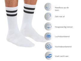 3 paar Naadloze herensokken met strepen - Wit/Zwart