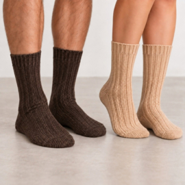 4 paar Wollen sokken - Grof gebreid - met Alpacawol - Beige-Bruin