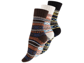 3 paar Noorse wollen sokken - Hygge - Gemixt - Marineblauw/Ecru/Bruin