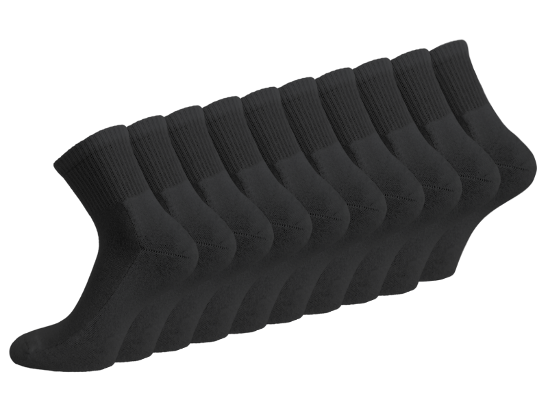 10 paar Badstof Quarter Sneakersokken - Extra gevoerd -Naadloos - SQOTTON® - Zwart