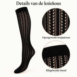 Dames pantykniekousen met ajourpatroon - 4 Pack - One size - Zwart