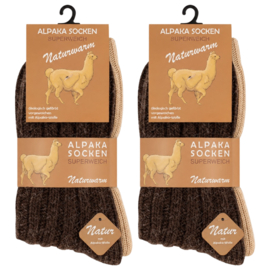 4 paar Wollen sokken - Grof gebreid - met Alpacawol - Beige-Bruin
