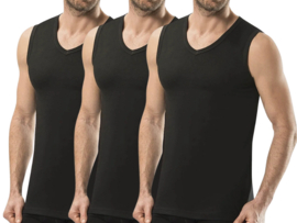 3 stuks SQOTTON® A-shirt - V-hals - mouwloos - Zwart