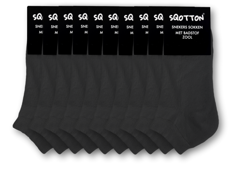 10 paar Badstof Sneakersokken - Extra gevoerd - Naadloos - SQOTTON® - Zwart