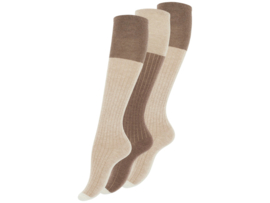 3 paar Kniekousen - Rib motief - Bruin/Beige