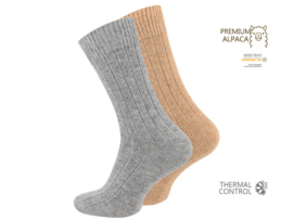 2 paar Wollen sokken met Alpacawol - Fijn gebreid - Unisex - Grijs-Beige