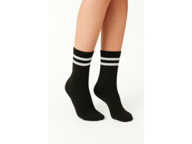 3 paar Naadloze damessokken met strepen - Zwart/Wit
