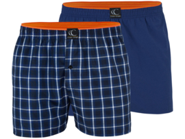 2 pack heren boxershorts met knoop - Marineblauw/Ruit