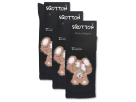 3 paar Katoenen damessokken - Naadloze sokken - Teddybeer - Zwart