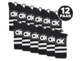 12 Paar Naadloze Sportsokken - Zwart met Witte strepen