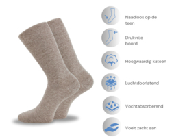 6 paar Katoenen Diabetessokken - Drukvrije boord - Naadloos - Bruin/Beige mix