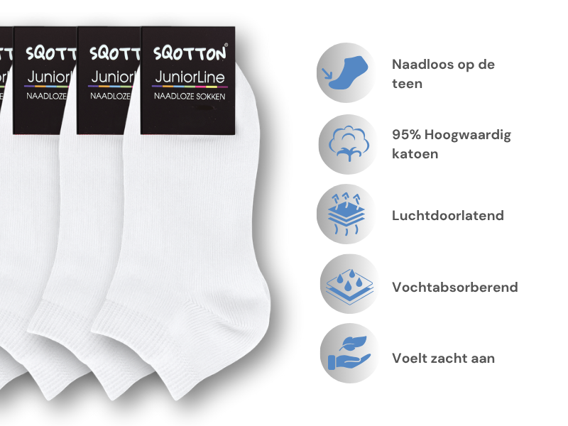 5 paar Kids Sneakersokken - Katoen - SQOTTON® - Wit