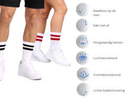 12 Paar Naadloze Sportsokken - Wit met Gekleurde Strepen