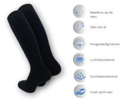 3 paar SQOTTON® Kniekousen met Badstofvoering - Naadloos - Zwart