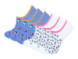 6 paar meisjes Footies - Leopard - Blauw/Wit