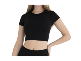 Dames Sport Crop Top - Korte Mouwen - WOOSTER® - Zwart