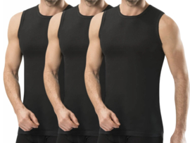 3 stuks SQOTTON® A-shirt - O-neck - mouwloos - Zwart