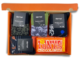 Vrolijke sokken met chocolade - Giftbox - After Party - Oranje