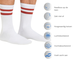 3 paar Naadloze herensokken met strepen - Wit/Rood