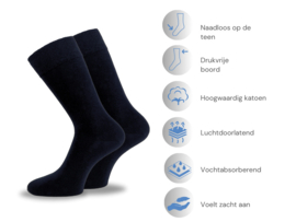 6 paar Katoenen Diabetessokken - Drukvrije boord - Naadloos - Zwart