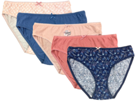 5 stuks Katoenen dames slips - natural lover - blauw-zalm