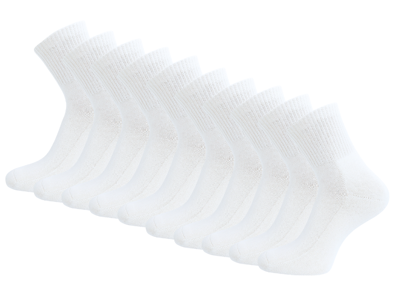 10 paar Badstof Quarter Sneakersokken - Extra gevoerd - Naadloos - SQOTTON® - Wit