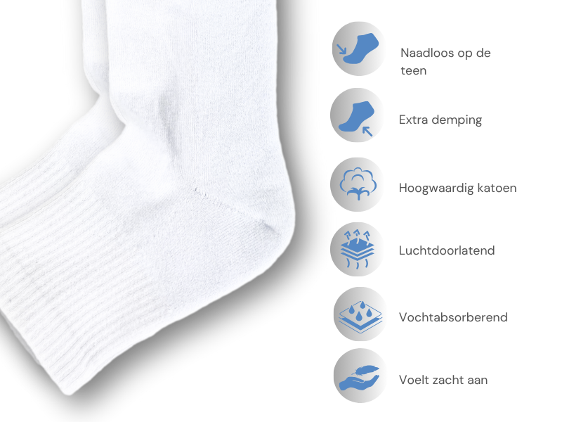 10 paar Badstof Quarter Sneakersokken - Extra gevoerd - Naadloos - SQOTTON® - Wit