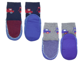 2 Paar Baby Slofjes - Jongens Pantoffels - Marineblauw-Grijs